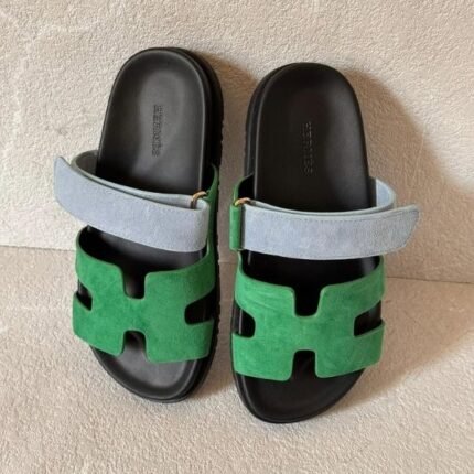 Hermès Chypre Suede Sandals Slippers Slip-On Slides Blue & Green