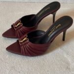 Yves Saint Laurent Babylone 90 Sandals High Heels Pointed Toe Sandals Mules Maroon Red