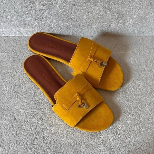 500 (256) Loro Piana Charm Suede Slides Flats Slip-Ons Sandals Yellow - Image 1