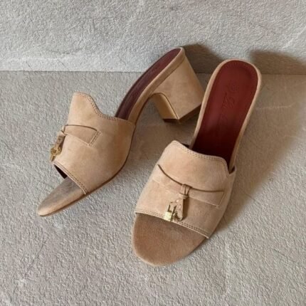 Loro Piana Women's Suede Charm Heels Sandals Shoes Beige