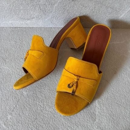 Loro Piana Women's Suede Charm Heels Sandals Shoes Yellow