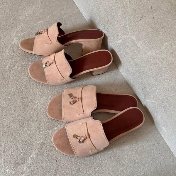 500 (259) Loro Piana Charm Suede Slides Flats Slip-Ons Sandals Pink - Image 1