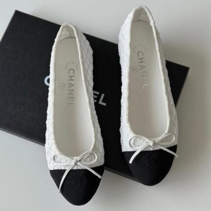 Chanel Tweed Lace Ballet Flats Shoes Slip-Ons Sandals White Black