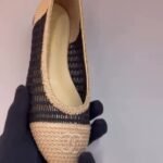 Chanel Mesh Crochet Grosgrain Cap Toe Ballerina Ballet Flats Shoes Slip-Ons Beige Black - Image 2
