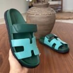 Hermès Chypre Suede Sandals Slippers Slip-On Slides Cyan & Green
