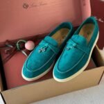 Loro Piana Charm Suede Loafers Slip On Shoes Teal
