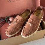 Loro Piana Charm Suede Loafers Slip On Shoes Tan