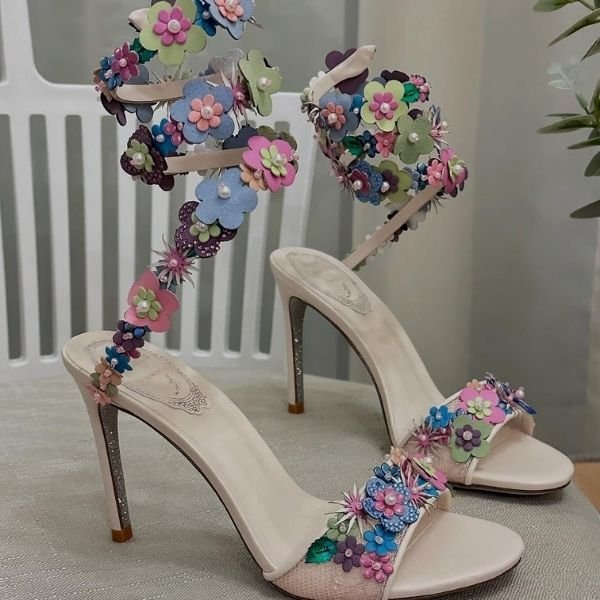 500 (327) René Caovilla 105mm Cleo Sandals High Heels Floral - Image 1