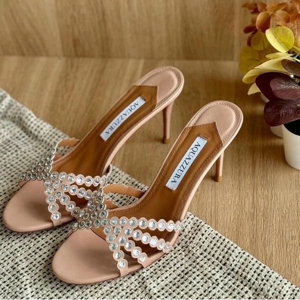 500 (335) Aquazzura Tequila Mule 75 Heels Sandals Pumps Peach Pink - Image 1