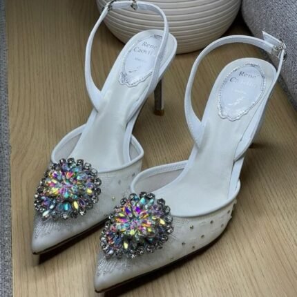 René Caovilla 70mm Crystal-Embellished Slingback Pumps Sandals High Heels Silver