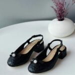 Christian Dior Quilted Cannage Calfskin Ballet Slingback Pumps Heels Sandals Black