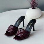 Yves Saint Laurent Calfskin Tribute 85 High Heels Sandals Slides Mules Maroon
