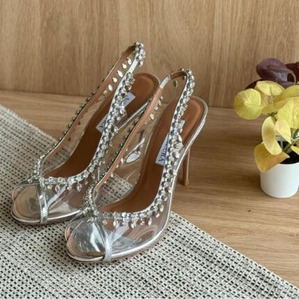Aquazzura Tequila Plexi Back Strap High Heels Sandals Pumps Silver