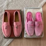 Loro Piana Charm Suede Loafers Slip On Shoes Peach Pink - Image 2