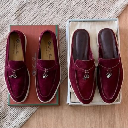 Loro Piana Charm Suede Mules Slip On Shoes Burgundy