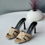 Yves Saint Laurent Calfskin Tribute 85 High Heels Sandals Slides Mules Beige