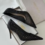 Jimmy Choo Love 85 Mesh Pointed-Toe Pumps with Dégradé Crystals High Heels Pumps Sandals Black