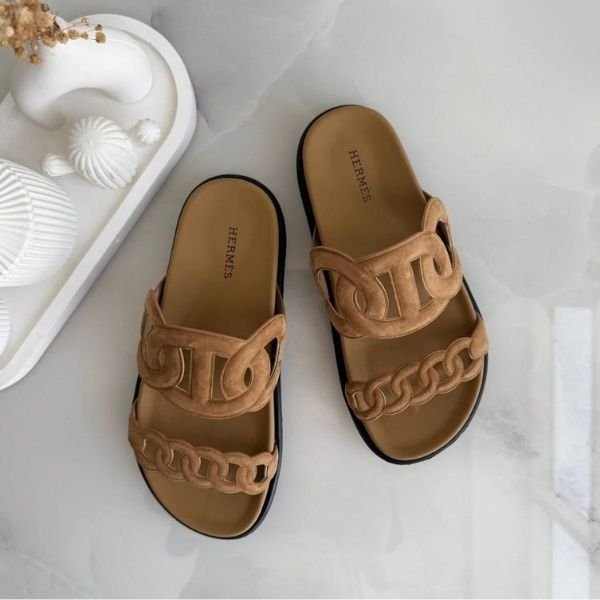 500 (418) Hermès Nappa Extra Slides Sandals Slip-Ons Tan - Image 1