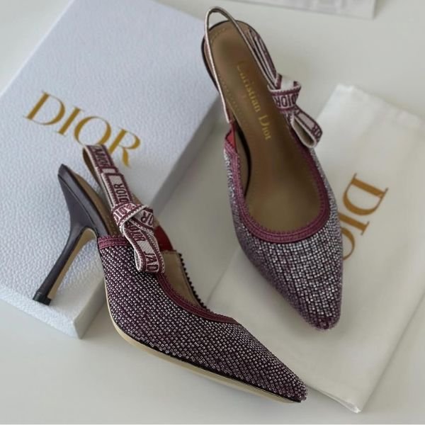 500 (427) Christian Dior J'adior Crystal Embellished Slingback Pumps Heels Sandals Pointed Toe Maroon - Image 1