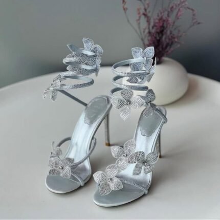 René Caovilla 105mm Cleo Sandals High Heels Silver Floral