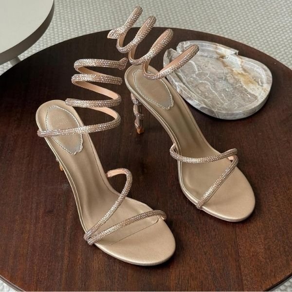 500 (446) René Caovilla 105mm Cleo Sandals High Heels Beige - Image 1