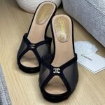 Chanel CC Logo Mesh 37 Heels Pumps Sandals Black