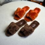 Hermès Oran Rouge De Turin Fur Woolskin Flats Slides Sandals Slip-Ons Orange - Image 2