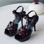 Yves Saint Laurent 105mm Classic Tribute High Heels Sandals Slides Mules Maroon Glossy