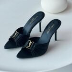 Yves Saint Laurent Babylone 90 Sandals High Heels Pointed Toe Sandals Mules Black