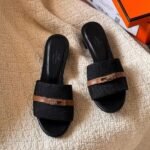 Hermès Gigi Giulia 50mm Block Heels Sandals Slip-Ons Black Tan Buckle