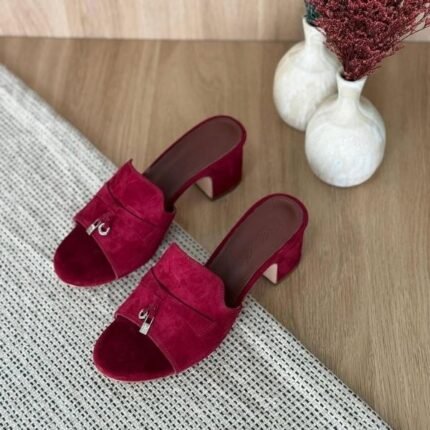 Loro Piana Women's Suede Charm Heels Sandals Shoes Burgundy