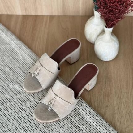 Loro Piana Women's Suede Charm Heels Sandals Shoes White