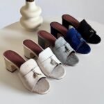 Loro Piana Women's Suede Charm Heels Sandals Shoes Burgundy - Image 2