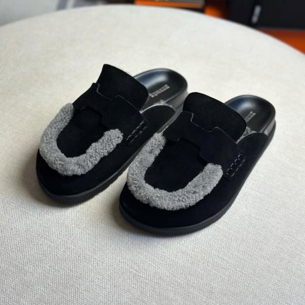 500 (54) Hermès Suede Go Mule Flats Slides Sandals Slip-Ons Black - Image 1