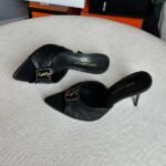 Yves Saint Laurent Babylone 90 Sandals High Heels Pointed Toe Sandals Mules Black - Image 4