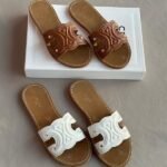 Celine Triomphe Calfskin Mules Slides Flats Slip-Ons Sandals Brown - Image 4