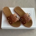 Celine Triomphe Calfskin Mules Slides Flats Slip-Ons Sandals Brown