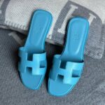Hermès Oran Flat Sandals Slip-Ons Slides Cyan Blue