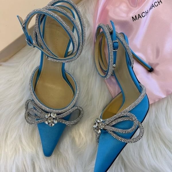 57 Mach & Mach Embellished Pointed-Toe Pumps Heels Sandals Cyan Blue - Image 1