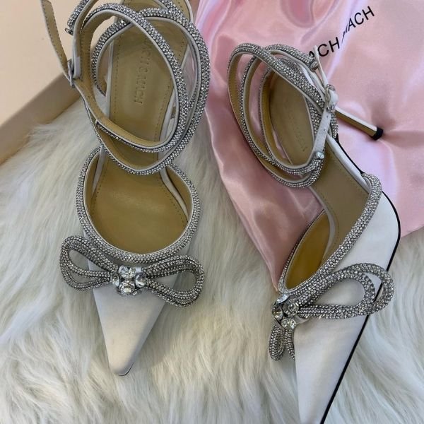 60 Mach & Mach Embellished Pointed-Toe Pumps Heels Sandals White - Image 1