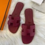 Hermès Oran Flats Sandals Slides Slip-Ons Burgundy