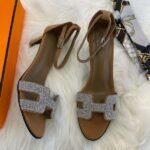 Hermès Premiere 70 Sandals Heels Ankle Strap Crystal Brown