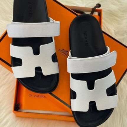 Hermès Chypre Leather Sandals Slippers Slip-On Slides White