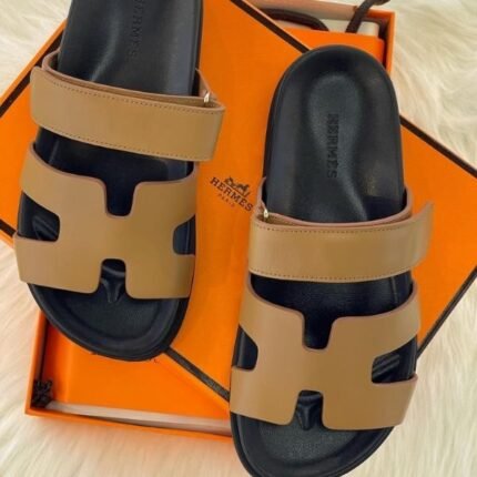 Hermès Chypre Leather Sandals Slippers Slip-On Slides Tan
