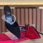 Christian Louboutin Planet Queen 70mm Crystal-Embellished Satin Mules Heels Pumps Sandals Black - Image 2