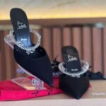 Christian Louboutin Planet Queen 70mm Crystal-Embellished Satin Mules Heels Pumps Sandals Black