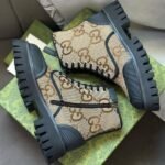 Gucci GG Patern Monogram Lace-Up Combat Military Winter Boots Shoes Beige