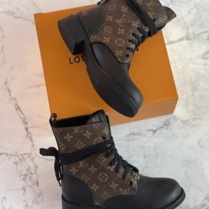 Louis Vuitton Wonderland Flat Ranger Leather Monogram Canvas Winter Boots Shoes Brown