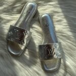 Louis Vuitton Monogram Revival Debossed Metallic Embossed Flats Slides Slip-Ons Sandals Silver
