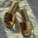 Louis Vuitton Monogram Revival Debossed Metallic Embossed Flats Slides Slip-Ons Sandals Gold